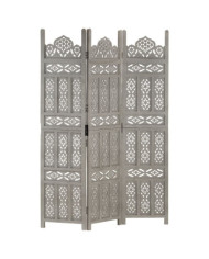 Cloison de séparation 3 panneaux Gris 120x165 cm Bois manguier | Mobilier & Déco