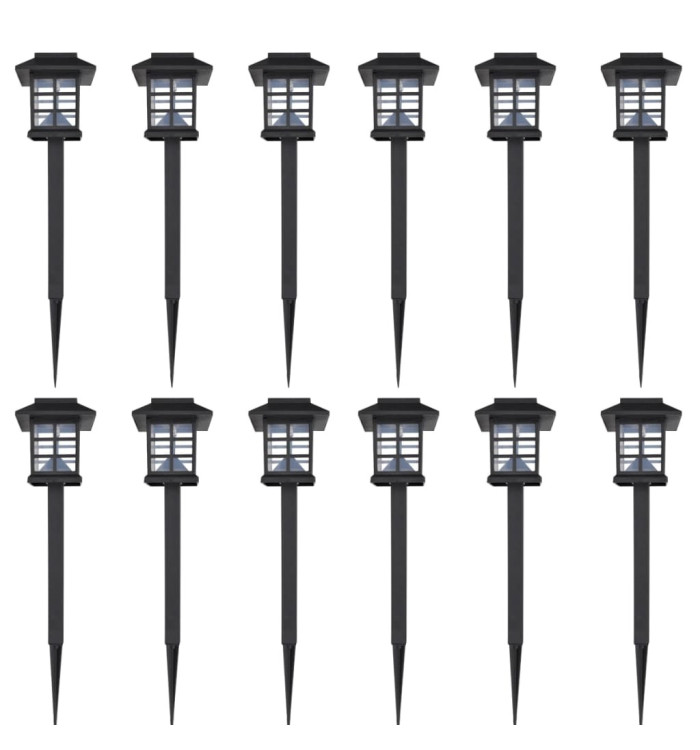 Ensemble de 12 lampes LED solaires avec piquet 8,6x8,6x38 cm | Mobilier & Déco