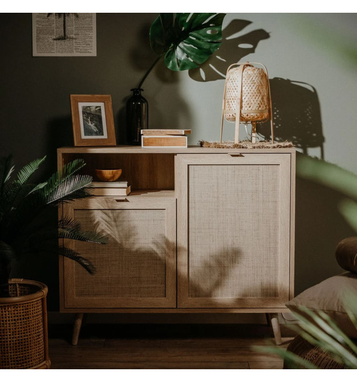 Finori Buffet Bali 01A Chêne sonoma et impression de canne | Mobilier & Déco