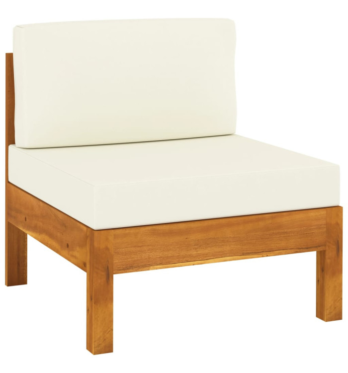 Canapé central avec coussins blanc crème Bois d'acacia solide | Mobilier & Déco
