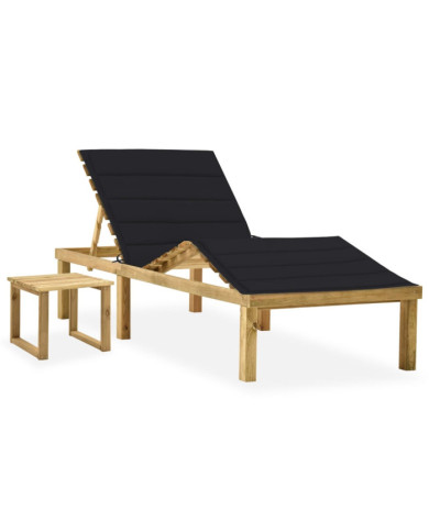 Chaise longue de jardin avec table et coussin Pin imprégné | Mobilier & Déco