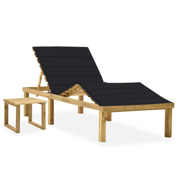 Chaise longue de jardin avec table et coussin Pin imprégné | Mobilier & Déco