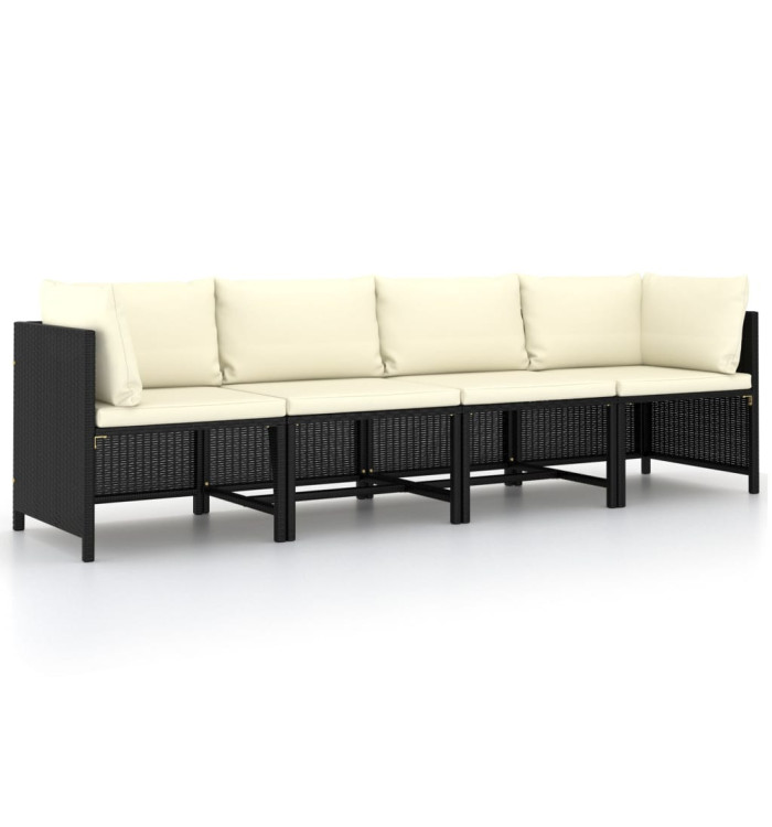 Canapé de jardin à 4 places avec coussins Noir Résine tressée | Mobilier & Déco