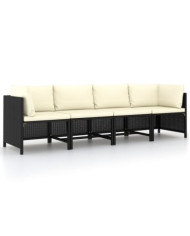 Canapé de jardin à 4 places avec coussins Noir Résine tressée | Mobilier & Déco