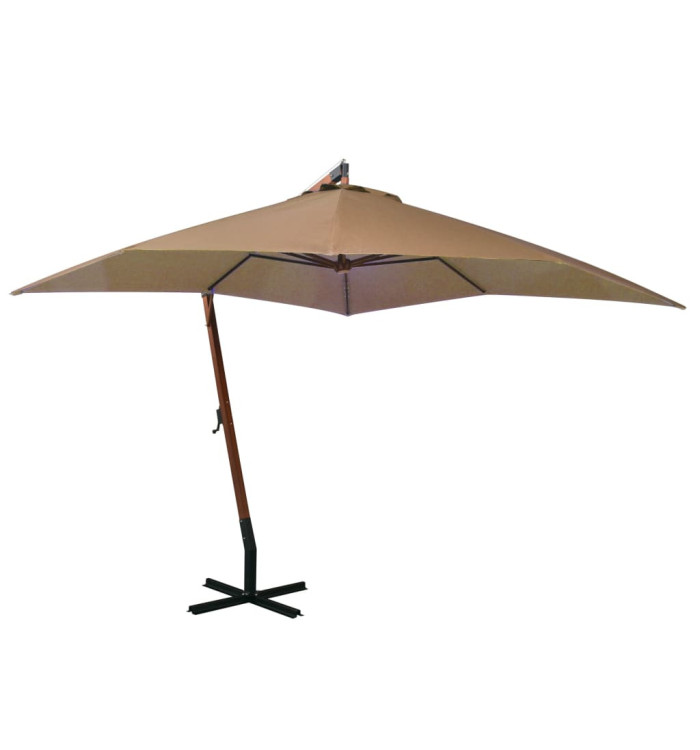 Parasol de jardin suspendu avec mât Taupe bois de sapin massif | Mobilier & Déco