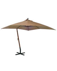 Parasol de jardin suspendu avec mât Taupe bois de sapin massif | Mobilier & Déco