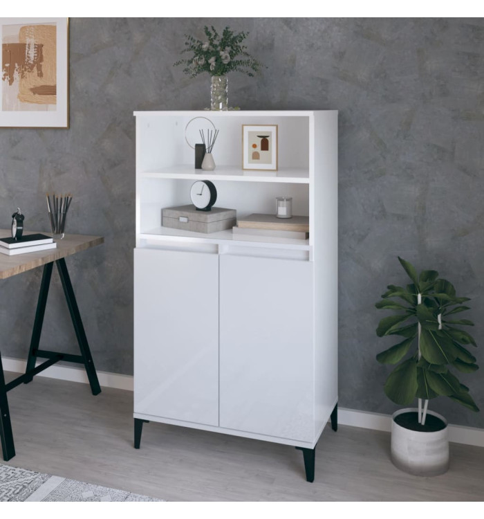 Buffet haut Blanc brillant 60x36x110 cm Bois d'ingénierie | Mobilier & Déco