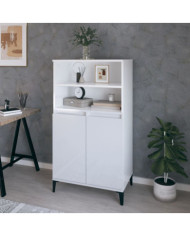 Buffet haut Blanc brillant 60x36x110 cm Bois d'ingénierie | Mobilier & Déco