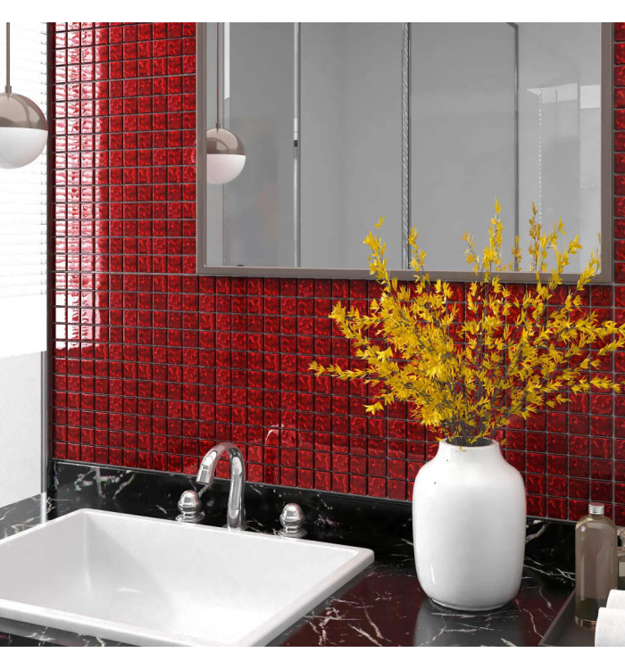 Carreaux mosaïque 11 pcs Rouge 30x30 cm Verre | Mobilier & Déco