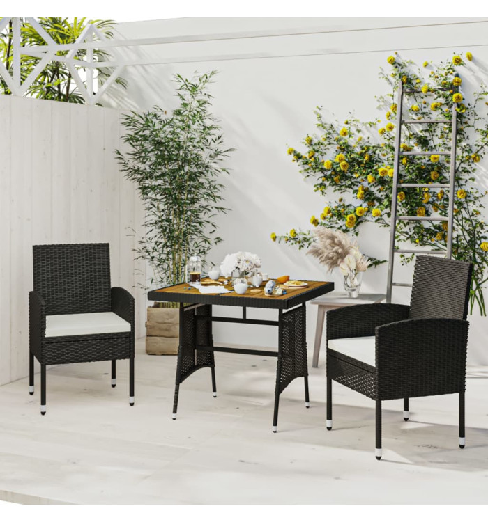 Mobilier à dîner d'extérieur 3 pcs Résine tressée Noir | Mobilier & Déco