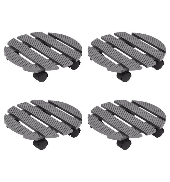 Chariots à plantes 4 pcs Gris Ø30x7,5 cm WPC | Mobilier & Déco