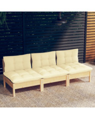 Canapé 3 places de jardin et coussins crème Bois de pin solide | Mobilier & Déco