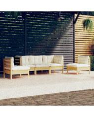 Salon de jardin 5 pcs avec coussins crème bois de pin massif | Mobilier & Déco
