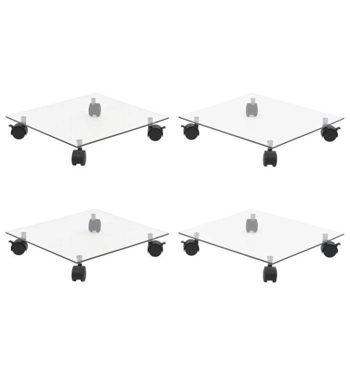 Supports roulants à plantes 4 pcs 35x35 cm Carré Verre trempé | Mobilier & Déco