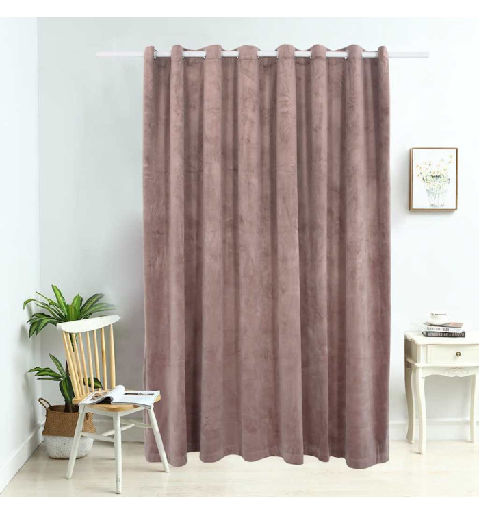 Rideau occultant avec anneaux en métal Velours Rose 290x245 cm | Mobilier & Déco