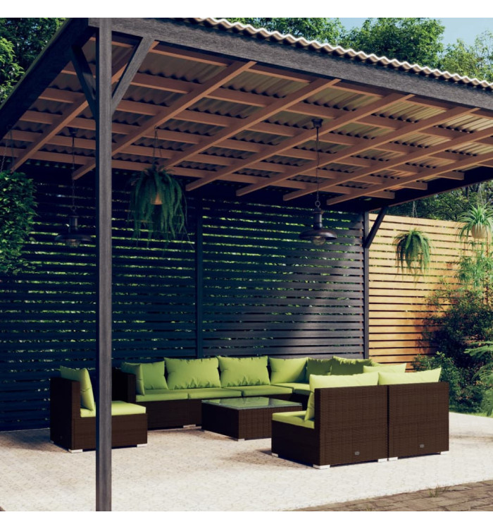 Salon de jardin 10 pcs avec coussins Résine tressée Marron | Mobilier & Déco