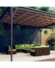 Salon de jardin 10 pcs avec coussins Résine tressée Marron | Mobilier & Déco