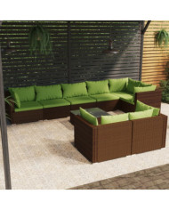 Salon de jardin avec coussins 9 pcs marron résine tressée | Mobilier & Déco
