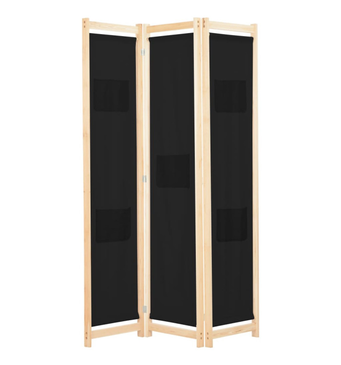 Cloison de séparation 3 panneaux Noir 120x170x4 cm Tissu | Mobilier & Déco