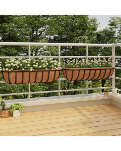 Jardinières murales 2 pcs en coco noir 91x20x23 cm acier | Mobilier & Déco