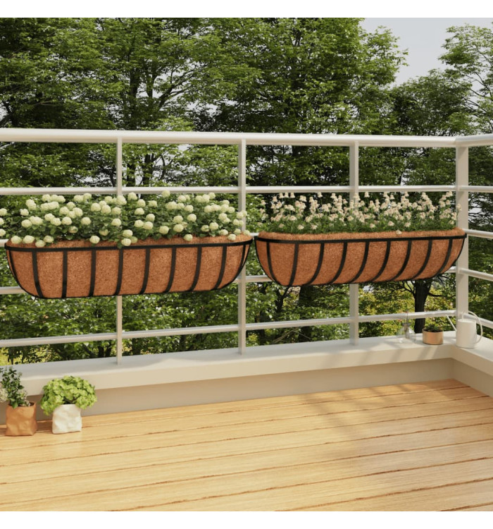 Jardinières murales 2 pcs en coco noir 91x20x23 cm acier | Mobilier & Déco