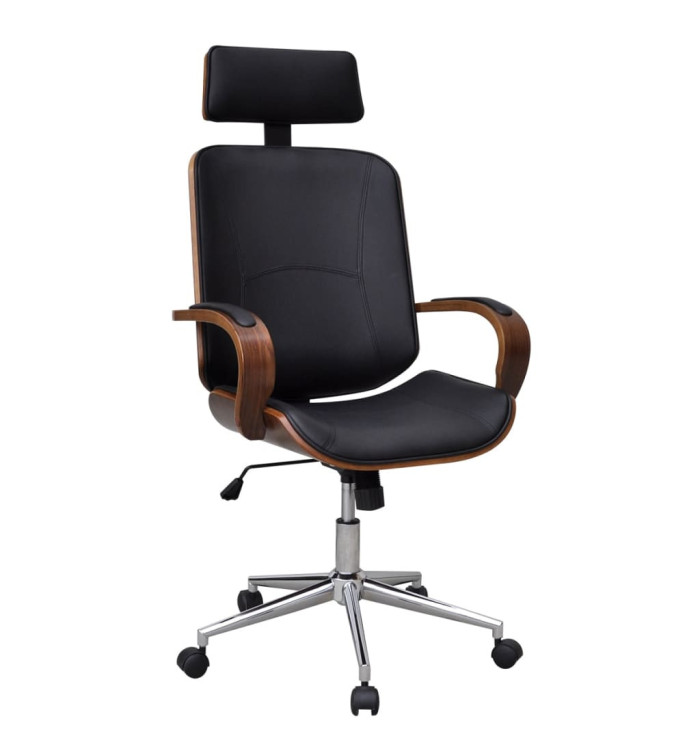 Chaise de bureau avec appuie-tête Bois cintré Similicuir | Mobilier & Déco