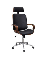 Chaise de bureau avec appuie-tête Bois cintré Similicuir | Mobilier & Déco