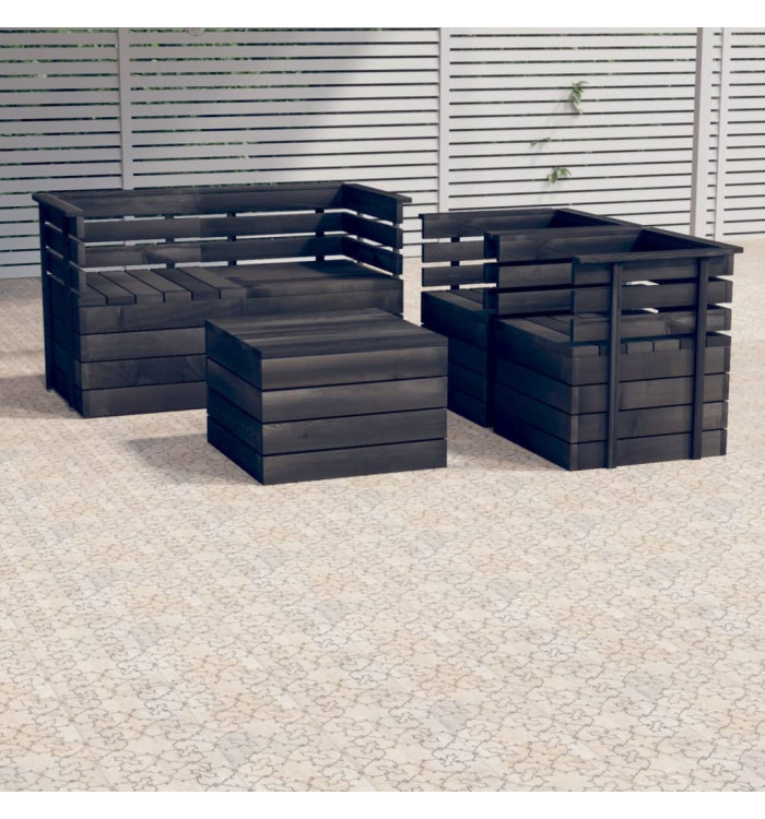 Salon palette de jardin 5 pcs Bois de pin massif Gris foncé | Mobilier & Déco