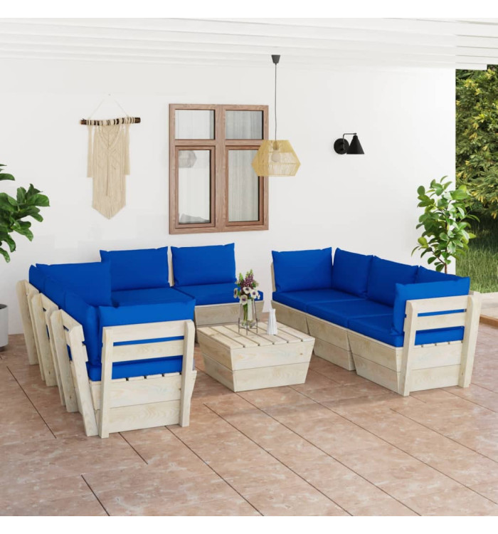 Salon de jardin palette 9 pcs avec coussins bois d'épicéa | Mobilier & Déco