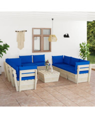 Salon de jardin palette 9 pcs avec coussins bois d'épicéa | Mobilier & Déco
