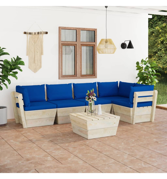 Salon de jardin palette 6 pcs avec coussins Épicéa imprégné | Mobilier & Déco