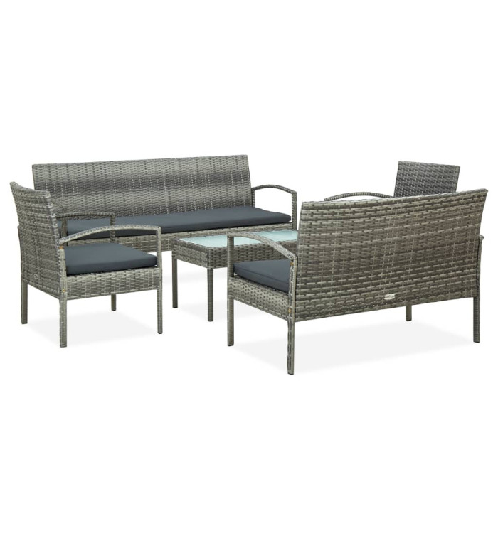 Salon de jardin 5 pcs avec coussins Résine tressée Gris | Mobilier & Déco