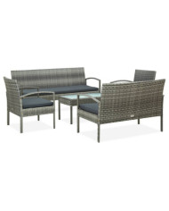 Salon de jardin 5 pcs avec coussins Résine tressée Gris | Mobilier & Déco