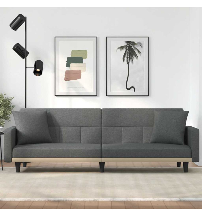 Canapé-lit avec coussins gris foncé tissu | Mobilier & Déco