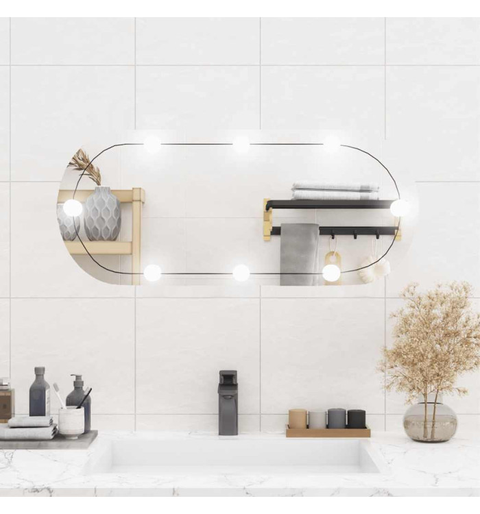 Miroir mural avec lumières LED 35x80 cm verre ovale | Mobilier & Déco