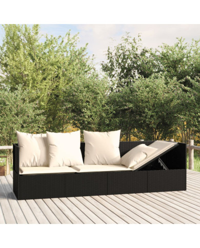 Lit de salon d'extérieur avec coussins Noir Résine tressée | Mobilier & Déco