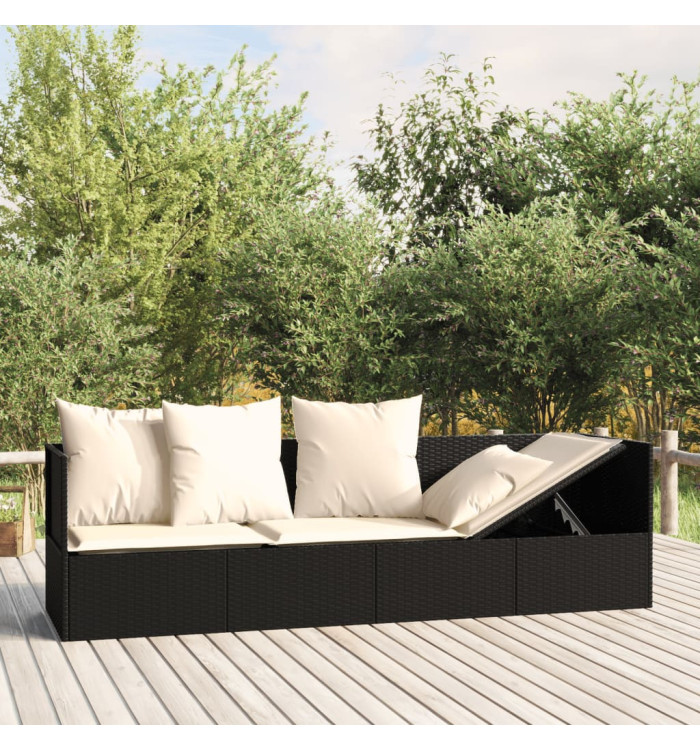 Lit de salon d'extérieur avec coussins Noir Résine tressée | Mobilier & Déco