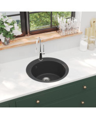 Évier de cuisine en granit Bac unique Rond Noir | Mobilier & Déco