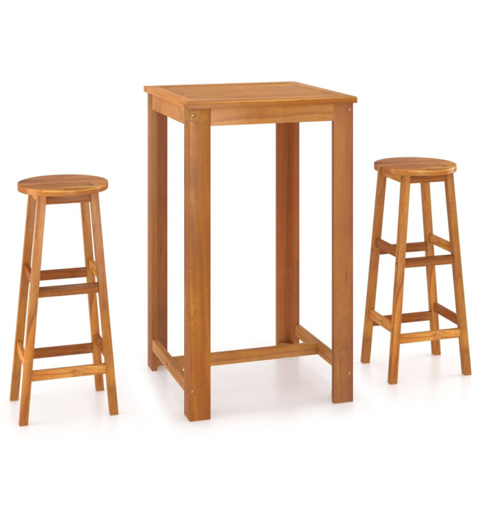 Ensemble de bar 3 pcs Bois d'acacia massif | Mobilier & Déco
