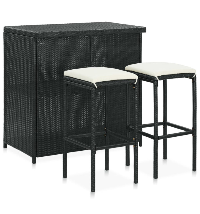 Ensemble de bar 3 pcs Résine tressée Noir | Mobilier & Déco