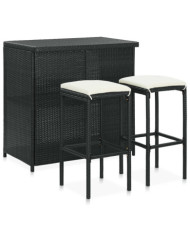 Ensemble de bar 3 pcs Résine tressée Noir | Mobilier & Déco