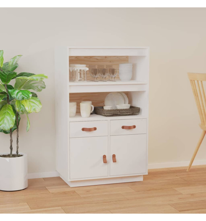 Buffet haut Blanc 67x40x108,5 cm Bois massif de pin | Mobilier & Déco