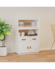 Buffet haut Blanc 67x40x108,5 cm Bois massif de pin | Mobilier & Déco