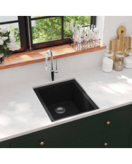 Évier de cuisine avec trou de trop-plein Noir Granit | Mobilier & Déco