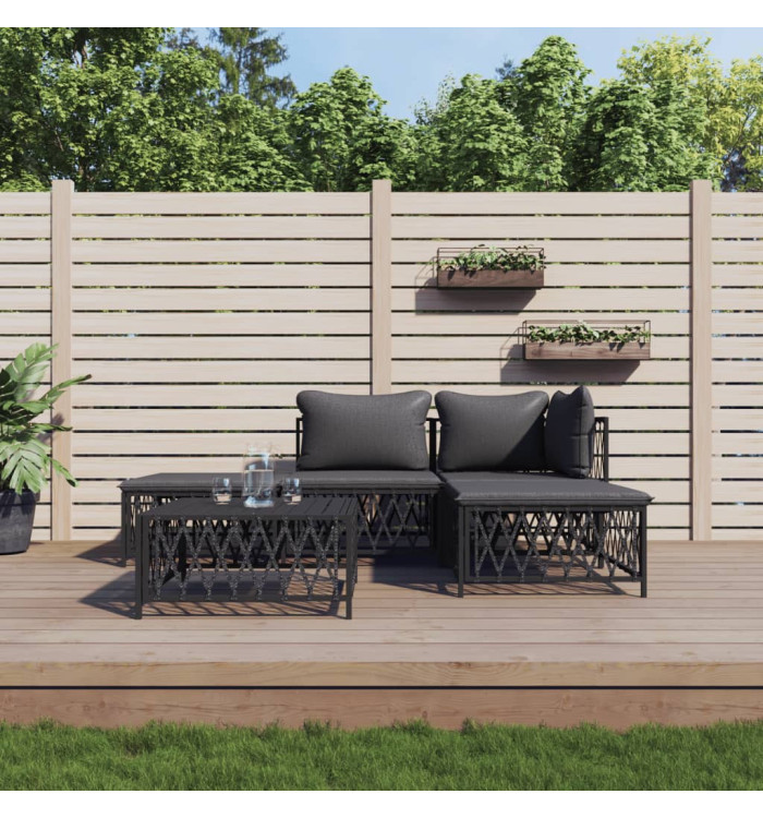 Salon de jardin avec coussins 5 pcs anthracite acier | Mobilier & Déco