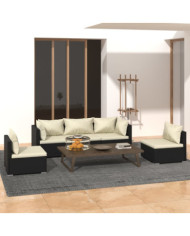 Salon de jardin 5 pcs avec coussins Résine tressée Noir | Mobilier & Déco