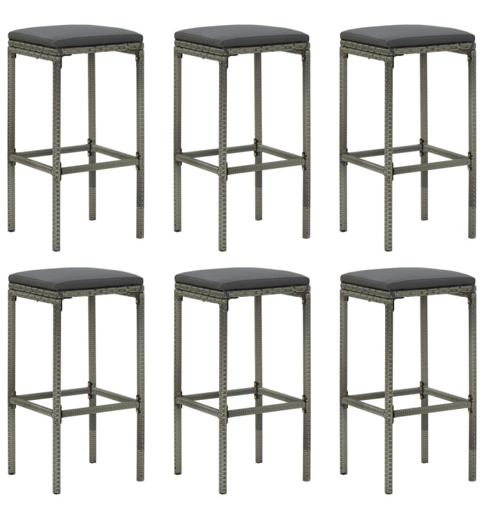 Tabourets de bar avec coussins lot de 6 gris résine tressée | Mobilier & Déco
