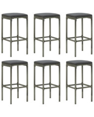 Tabourets de bar avec coussins lot de 6 gris résine tressée | Mobilier & Déco
