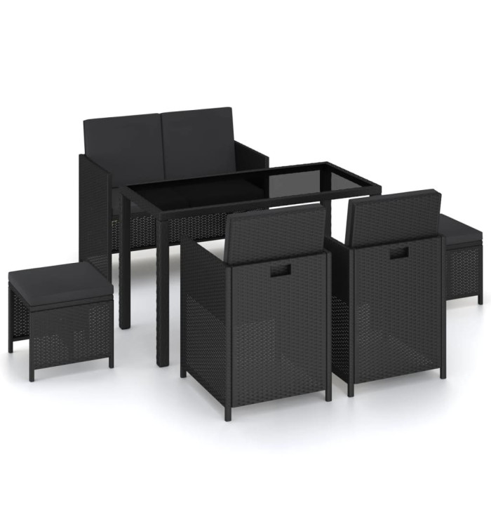 Mobilier à dîner de jardin 6pcs et coussins Résine tressée Noir | Mobilier & Déco
