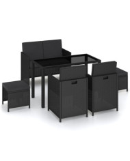 Mobilier à dîner de jardin 6pcs et coussins Résine tressée Noir | Mobilier & Déco